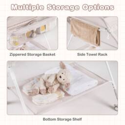 Gymax Rolling Diaper Changing Station Folding Changing Table With Trash Can in Light Beige - thumbnail 3