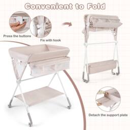 Gymax Rolling Diaper Changing Station Folding Changing Table With Trash Can in Light Beige - thumbnail 5