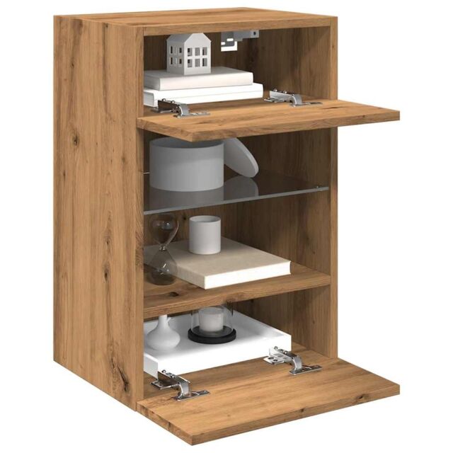Berkfield Home TV Wall Cabinets with LED Lights 2 pcs Artisan Oak 40x30x60, 5 cm in Brown - image 1