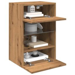 Berkfield Home TV Wall Cabinets with LED Lights 2 pcs Artisan Oak 40x30x60, 5 cm in Brown - thumbnail 1