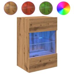 Berkfield Home TV Wall Cabinets with LED Lights 2 pcs Artisan Oak 40x30x60, 5 cm in Brown - thumbnail 5