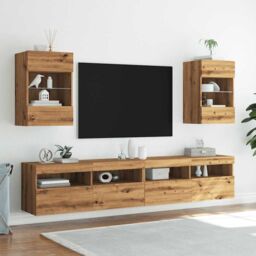 Berkfield Home TV Wall Cabinets with LED Lights 2 pcs Artisan Oak 40x30x60, 5 cm in Brown - thumbnail 4
