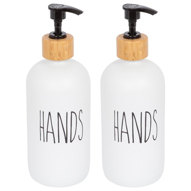 Harbour Housewares 500ml Glass Hand Soap Dispenser - 2x Refillable Bottle with Bamboo Pump in White - image 1