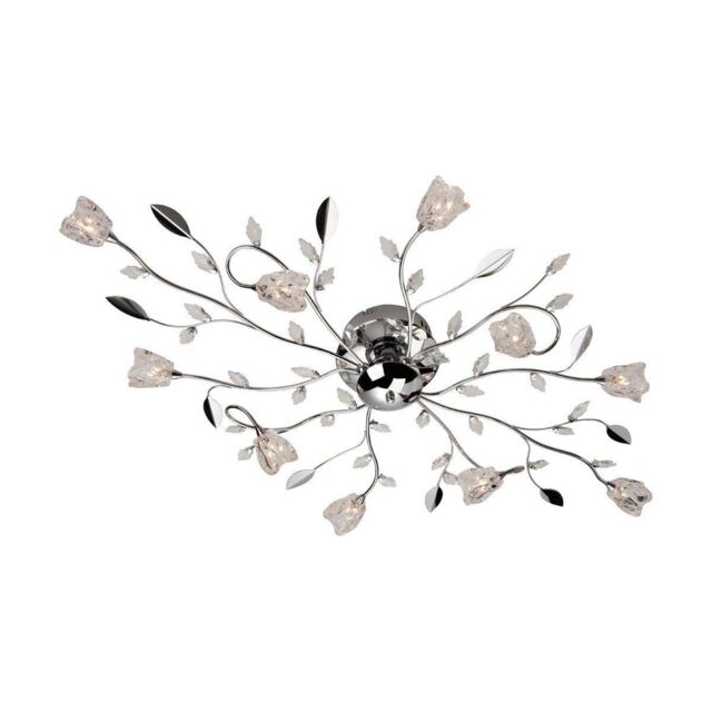 Netlighting Cindy 10 Light Flush Multi Arm Ceiling Light Chrome Clear Glass G4 Bulb in Grey