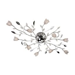 Netlighting Cindy 10 Light Flush Multi Arm Ceiling Light Chrome Clear Glass G4 Bulb in Grey
