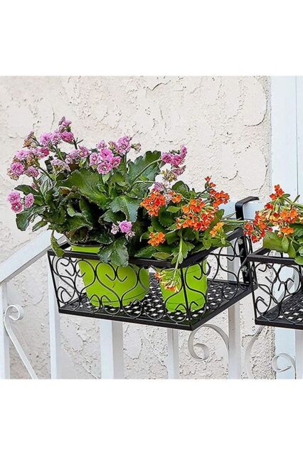 Living and Home 30Cm Hanging Railing Planter Flower Pot Holder in Black - image 1