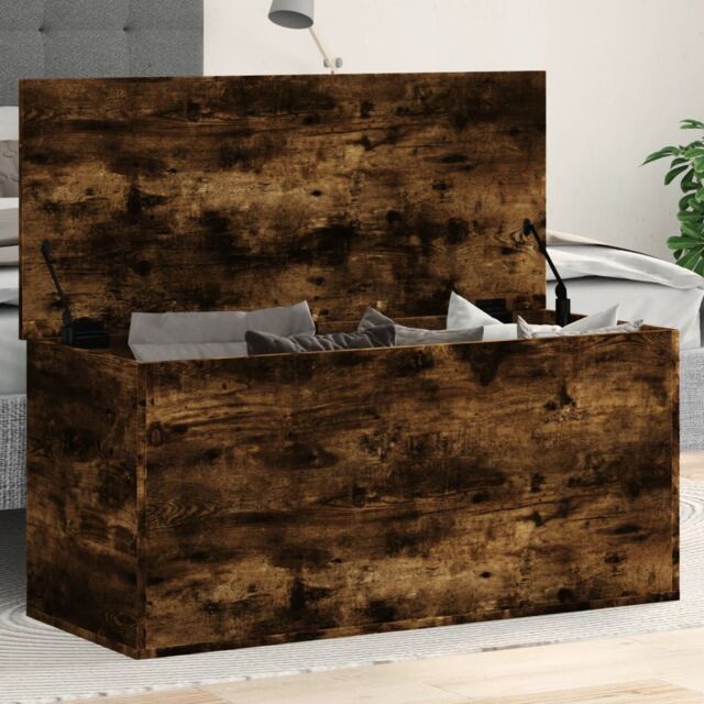 Berkfield Home Storage Box Smoked Oak 100x42x46 cm Engineered Wood in Brown - Size: 100 x 42 x 46 cm - image 1