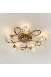 Netlighting Aherne 5 Light Semi flush Antique Brass With Antique Brass Wire Bead Shade G9 in Gold - thumbnail 2