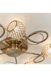Netlighting Aherne 5 Light Semi flush Antique Brass With Antique Brass Wire Bead Shade G9 in Gold - thumbnail 6