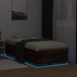 Berkfield Home Bed Frame with LED without Mattress Smoked Oak 90x190 cm Single in Brown - thumbnail 4