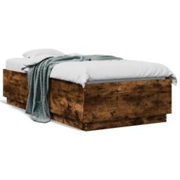 Berkfield Home Bed Frame with LED without Mattress Smoked Oak 90x190 cm Single in Brown - thumbnail 5