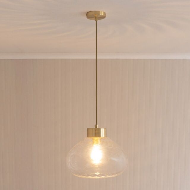 ValueLights Corinne Twill Spiral Clear Glass Gold Capped Ceiling Pendant Light - image 1