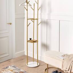 Wyld and Coco Gold Coat Stand Marble Base Shelves Freestanding Industrial Hallway - thumbnail 1