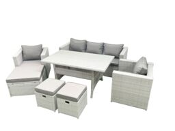 Fimous Garden Dining Set Outdoor Rattan Furniture Set with Sofa Dining Table 2 Chairs 3 Footstools Light Grey Mixed - thumbnail 2