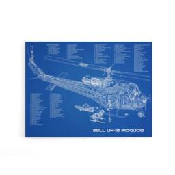 "Artery8 Bell UH 1b Iroquois USA Helicopter Blueprint Canvas Wall Art Print in Blue - Size: W24"" x H32""" - thumbnail 1