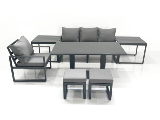 Fimous 6 Seater Garden Sofa Set Aluminium Furniture Rising Dining Tabe Set with Chair 2 Side Table 2 Small Footstools Dark Grey - image 1