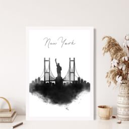 ARTZE New York Watercolour Skyline City Framed Print SIZE: A2 with White Frame in Black - Size: A4 - thumbnail 2