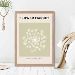 ARTZE Green & Beige Dandelion Flower Market Simplicity Framed Print SIZE: A4 with Oak Frame - Size: A3 - thumbnail 2