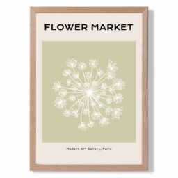 ARTZE Green & Beige Dandelion Flower Market Simplicity Framed Print SIZE: A4 with Oak Frame - Size: A3 - thumbnail 1
