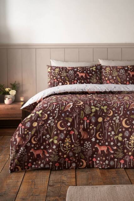 Catherine Lansfield 'Enchanted Twilight Animals' Reversible Duvet Cover Set in Chocolate - Size: Double - image 1
