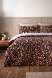 Catherine Lansfield 'Enchanted Twilight Animals' Reversible Duvet Cover Set in Chocolate - Size: Double - thumbnail 1