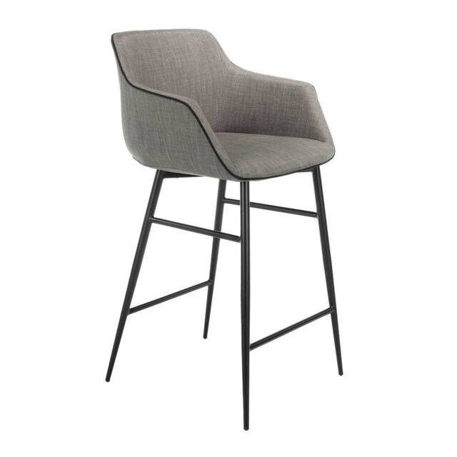 Angel Cerda Grey Fabric Kitchen Stool with Armrests & Black - image 1