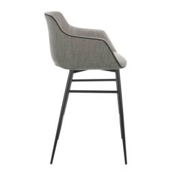 Angel Cerda Grey Fabric Kitchen Stool with Armrests & Black - thumbnail 5