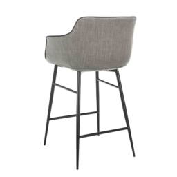 Angel Cerda Grey Fabric Kitchen Stool with Armrests & Black - thumbnail 6