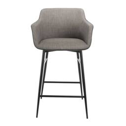 Angel Cerda Grey Fabric Kitchen Stool with Armrests & Black - thumbnail 2