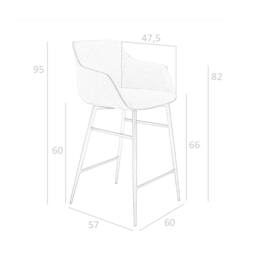 Angel Cerda Grey Fabric Kitchen Stool with Armrests & Black - thumbnail 8