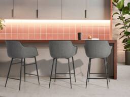 Angel Cerda Grey Fabric Kitchen Stool with Armrests & Black - thumbnail 3