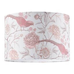 Happy Homewares Traditional Cotton Lamp Shade with Pink Long Tailed Birds & Floral Decor - Size: 12 inches - thumbnail 1