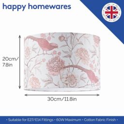 Happy Homewares Traditional Cotton Lamp Shade with Pink Long Tailed Birds & Floral Decor - Size: 12 inches - thumbnail 6