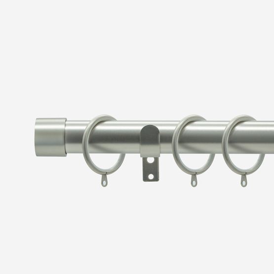 New Edge Blinds Brushed Steel 28mm End Cap Fixed Length Metal Curtain Pole in Silver - Size: 90 cm - image 1