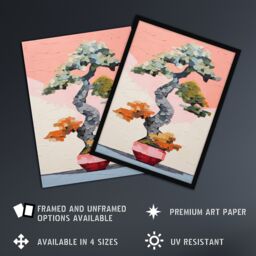 "Artery8 Wall Art Print Japanese Bonsai Tree Plant Pot Thick Palette Knife Oil Painting Poster in Pink - Size: W18"" x H24""" - thumbnail 2