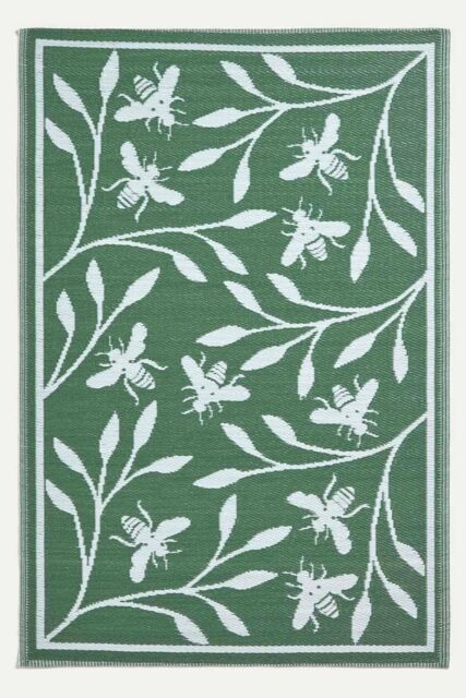 Homescapes Luxury Outdoor Rug Waterproof Reversible for Garden, Green Floral Bee - Size: 120 cm x 180 cm - image 1
