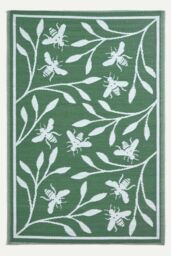 Homescapes Luxury Outdoor Rug Waterproof Reversible for Garden, Green Floral Bee - Size: 120 cm x 180 cm