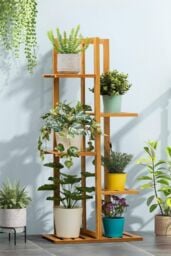 H&O Direct Rustic Wooden 5-Tiered Potted Plant Stand in Brown - thumbnail 2