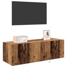 Berkfield Home TV Wall Cabinet with LED Lights Old Wood 100x35x31 cm in Brown - Size: 100 x 35 x 31 cm - thumbnail 3