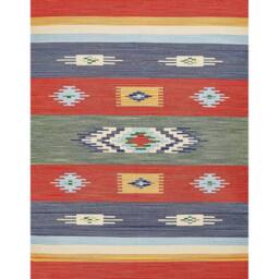 Wyld and Coco Kilim Handwoven Cotton Rug Multicolour Reversible Flat Weave Tassels - Size: 140 cm x 200 cm - thumbnail 2