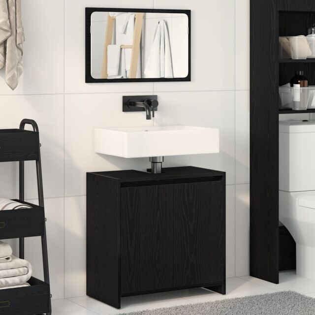 Berkfield Home Black Oak Bathroom Cabinet with Mirror - 60x33x61 cm, Made of Engineered Wood - Size: 60 x 33 x 61 cm - image 1