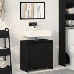 Berkfield Home Black Oak Bathroom Cabinet with Mirror - 60x33x61 cm, Made of Engineered Wood - Size: 60 x 33 x 61 cm