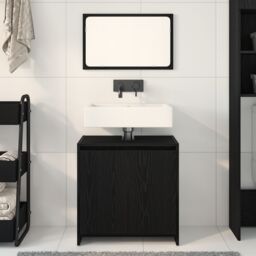 Berkfield Home Black Oak Bathroom Cabinet with Mirror - 60x33x61 cm, Made of Engineered Wood - Size: 60 x 33 x 61 cm - thumbnail 4