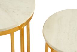 Orsina Set Of 2 Side Tables, White Marble Round Top With Gold Metal Base, Luxe Minimal Design For Living Room - thumbnail 5