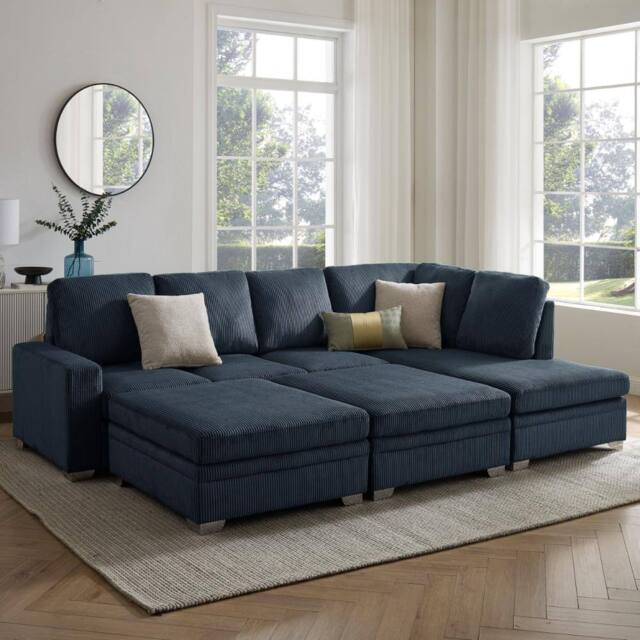 Home Detail Alcott Corner Sofa, Right Hand Facing With Double Footstool in Dark Blue - image 1