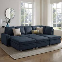 Home Detail Alcott Corner Sofa, Right Hand Facing With Double Footstool in Dark Blue - thumbnail 1