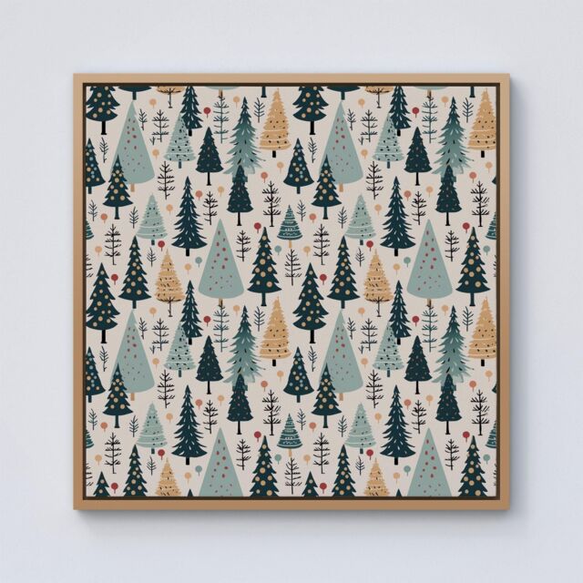 Warren Reed - Designer Boho Inspired Christmas Tree Pattern Framed Canvas in Light Brown - Size: w40 inch x h40 inch - image 1