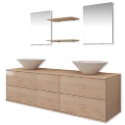 Berkfield Home Nine Piece Bathroom Furniture Set with Basin with Tap Beige - thumbnail 4