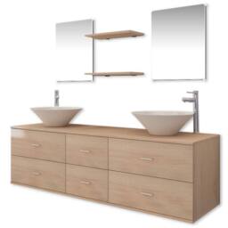 Berkfield Home Nine Piece Bathroom Furniture Set with Basin with Tap Beige - thumbnail 2