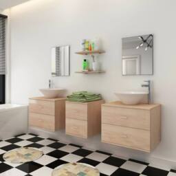 Berkfield Home Nine Piece Bathroom Furniture Set with Basin with Tap Beige - thumbnail 3